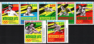 Парагвай, 1971, Олимпиада 1972 Мюнхен, Известные спортсмены, 7 марок Парагвай, 1971, Олимпиада 1972 Мюнхен, Известные спортсмены, 7 марок